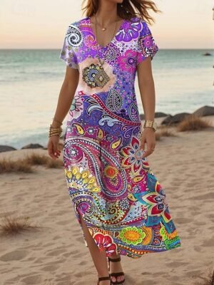 Casual Dress A Line Dress Stylish Casual Vacation Daily Dress Purple