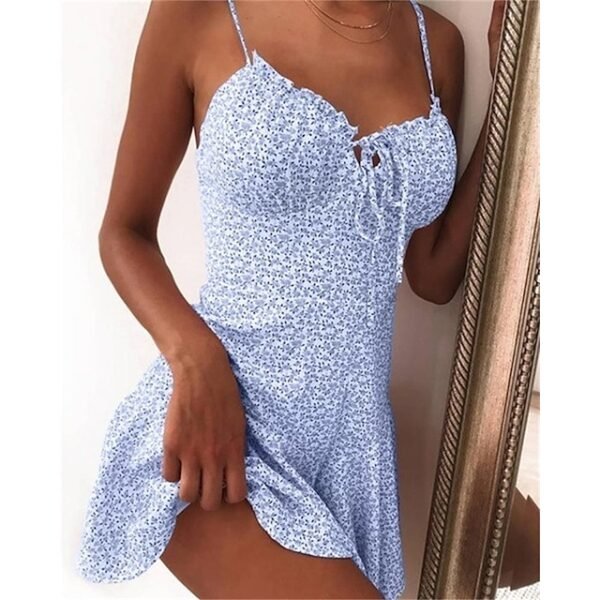 Casual Dress Sundress Floral Dress Mini Dress Sleeveless Floral Lace Strap Dress Blue